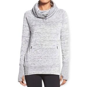 Zella Women's Pullover Top Cowl Neck Gray Heartwarmed Thumb Holes L
